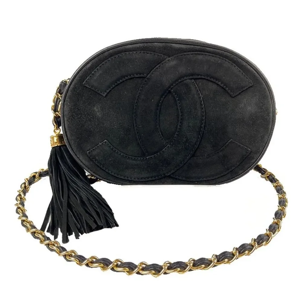 Chanel Fringe Chain Shoulder Leather Black Gold Shoulder Bag